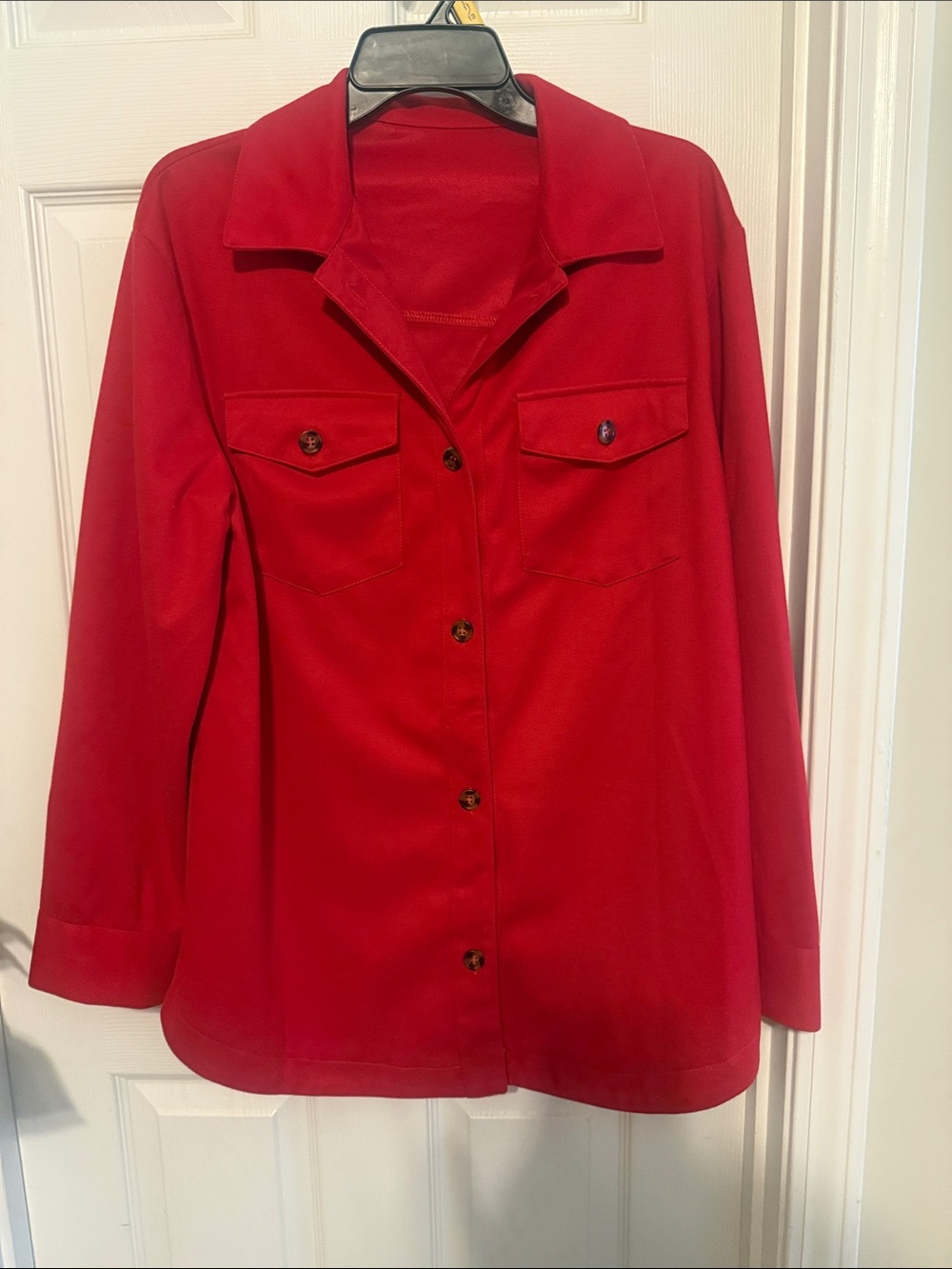 Oversized Red Button-Down Women's Shirt - Classic Collared Top